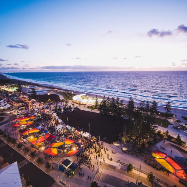 Scarborough foreshore with Scarborough Sunset Markets