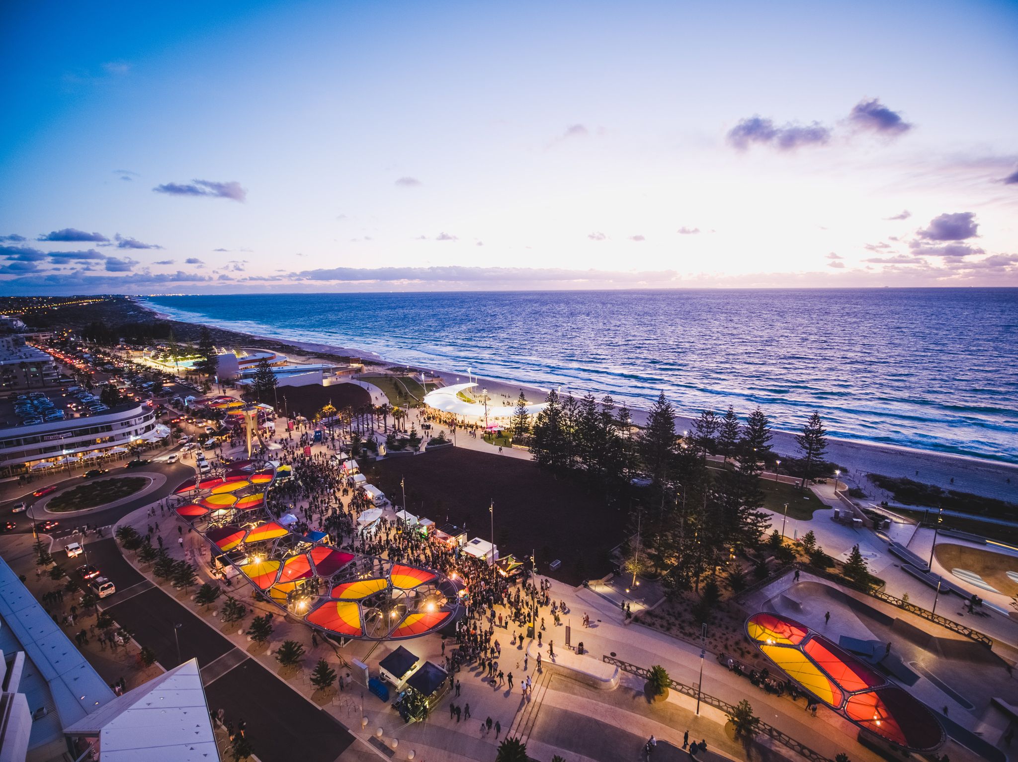 Scarborough foreshore with Scarborough Sunset Markets