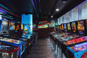 Rows of pinball machins