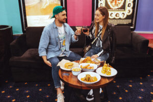 Couple sitting and eating dinner
