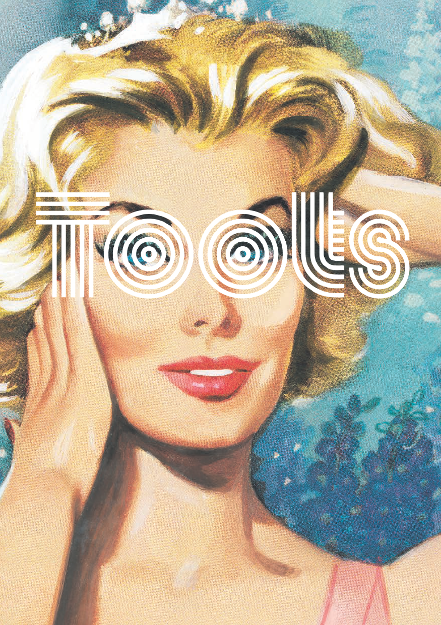 A painting of a lady with blond hair and the word Toots