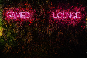 Games lounge neon sign